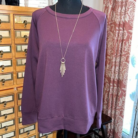 NWT EDDIE BAUER Women’s Sweatshirt Large Ultrasoft Crewneck Soft Stretch Purple - Picture 4 of 9